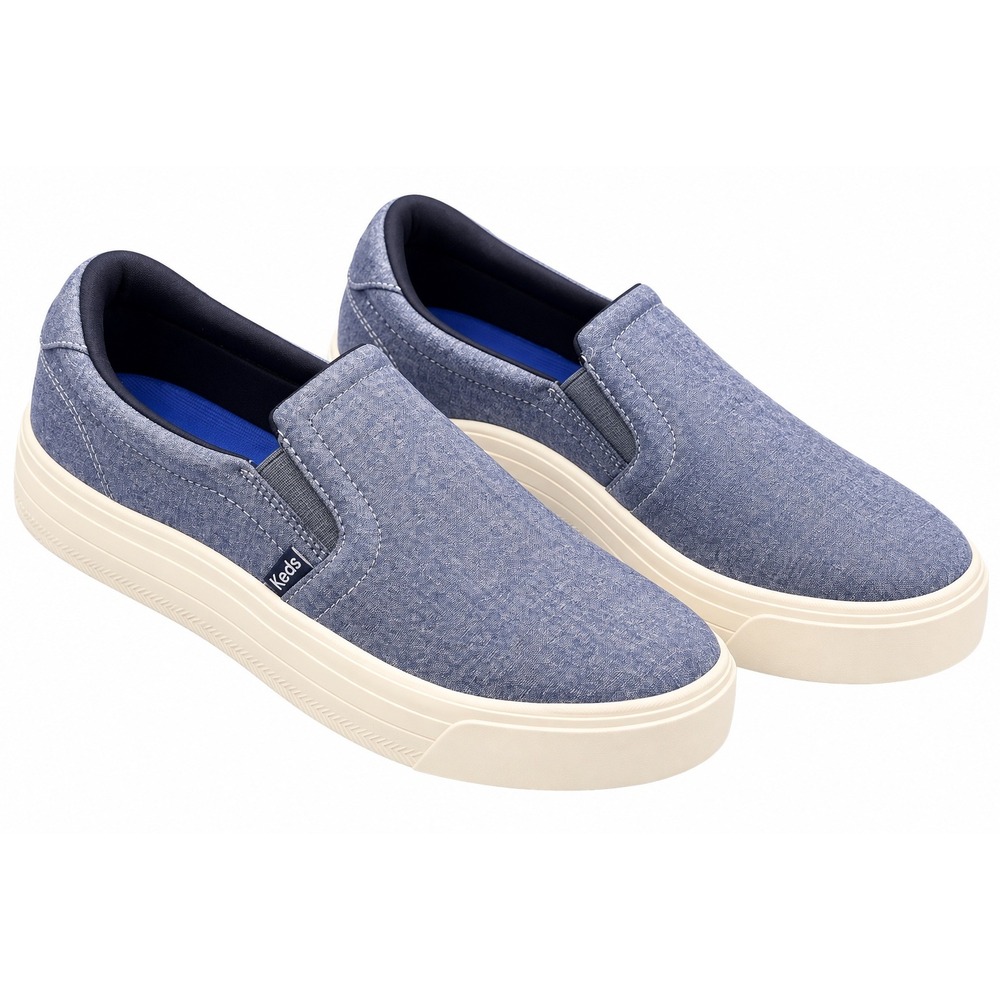 Keds Center III Slip On Sneakers 6.5 Blue Chambray Coastal Preppy NIB Casual